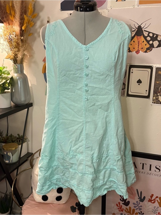 None Dresses & Skirts - Turquoise Embroidered Button‑Front Dress
